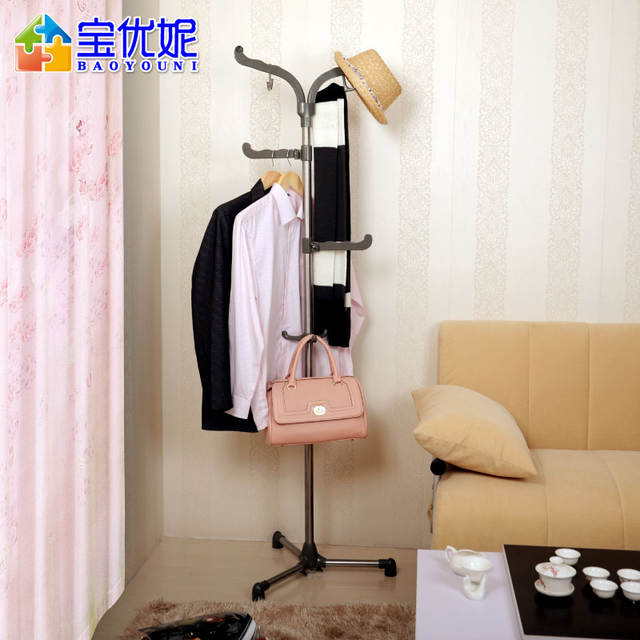 天貓觸屏版-寶優妮 衣帽架 室內掛衣架落地時尚 不銹鋼衣服架 臥室掛包架